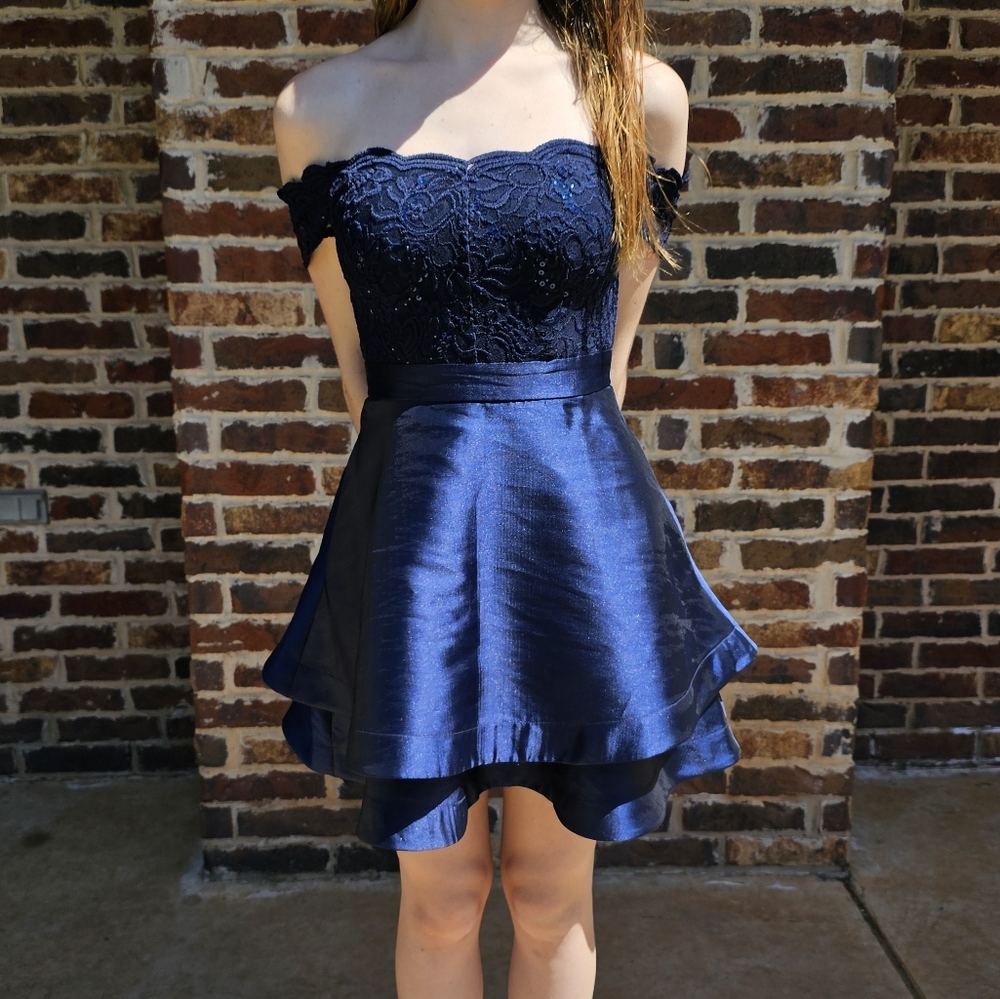 Speechless Blue Bubble Mini Skirt Ruffled Cocktail